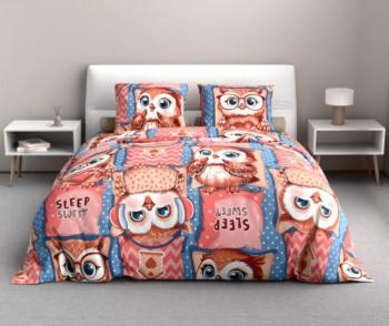 Постельное белье из бязи 125 г/м2 &quot;Сказочная страна&quot; 110*140 (диз.: 385 Совиный домик 1/3 бежево-розовый) КБ