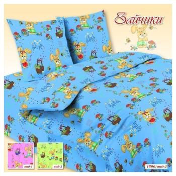 Постельное белье из бязи 105 г/м2 "Сказочная страна" 110*140 (диз.: 1596-2 Зайчики) КБ