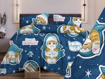 Постельное белье из бязи 125 г/м2 &quot;Сказочная страна&quot; 110*140 (диз.: 350 Кот Акула 2/10 темно-синий) КБ