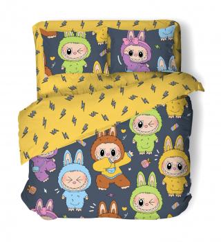 Постельное белье из поплина &quot;Радуга&quot; (нав. 70/70 1 шт.) (диз.: 500500-1 Лабубу+500111-3) КНБС