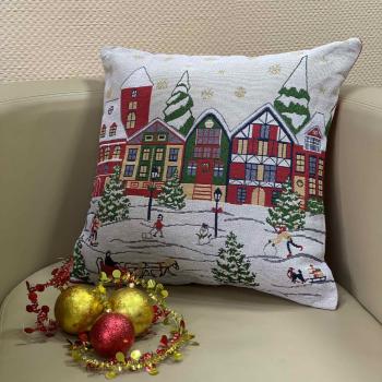 Думка "Новогодняя" гобелен 50*50 (диз.: 7 Новогодняя деревушка) ДВЭ