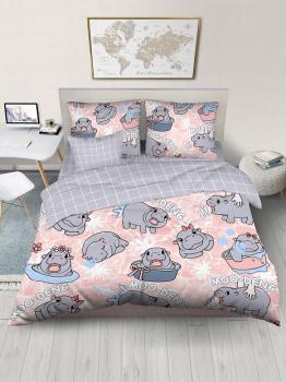 Постельное белье из поплина &quot;Радуга&quot; (нав. 70/70 1 шт.) (диз.: 500233-1 Hippo Girl+10309-6) КНБС