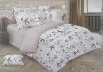 Постельное белье из перкали "Ренессанс" Семейный (диз.: Коты в Париже) КРПс