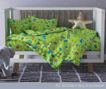 Постельное белье из бязи 125 г/м2 &quot;Сказочная страна&quot; 110*140 (диз.: 42 Зоопарк 3 зеленый) КБ