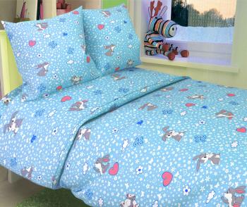 Постельное белье из бязи 125 г/м2 &quot;Сказочная страна&quot; 110*140 (диз.: 85 Зайки серые 4/5 бело-голубой) КБ
