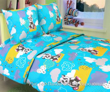 Постельное белье из бязи 125 г/м2 &quot;Сказочная страна&quot; 110*140 (диз.: 140 Панды 4/1 бирюзовый) КБ