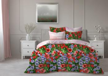 Постельное белье из перкали "Ренессанс" 2,0 сп. с Евро (диз.: 70377-1 Маки-Васильки) КРП20е