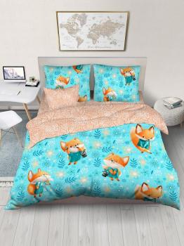 Постельное белье из поплина &quot;Радуга&quot; (нав. 70/70 1 шт.) (диз.: 500104-1 Лисички+500105-1) КНБС