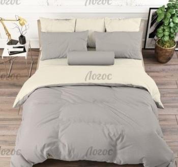 Постельное белье из поплина однотонного "Конфесса" Семейный (диз.: молочный+серый) 