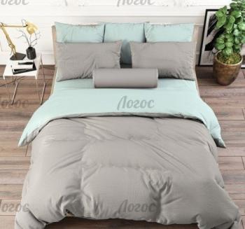 Постельное белье из поплина однотонного "Конфесса" Семейный (диз.: голубой+серый) 