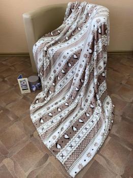 Плед "Велсофт" 2,0 сп. (диз.: Пингвины цвет капучино) ПВ