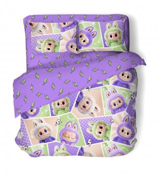 Постельное белье из поплина &quot;Радуга&quot; (нав. 70/70 1 шт.) (диз.: 500513-1 Лабубушки+500111-4) КНБС